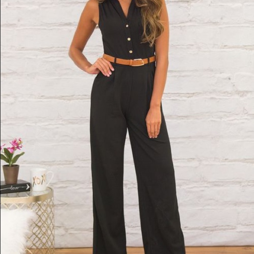 Belted black jumpsuit
